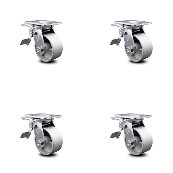 4 Inch Semi Steel Caster Set with Ball Bearings and Total Lock Brakes SCC